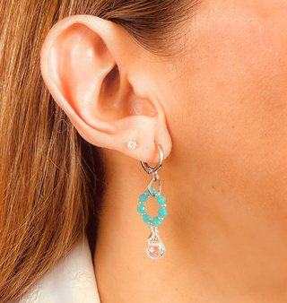 ARETES PIERCING PLATA Y CRISTAL AZUL