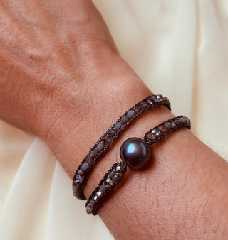 BRAZALETE DOBLE PERLA GRIS